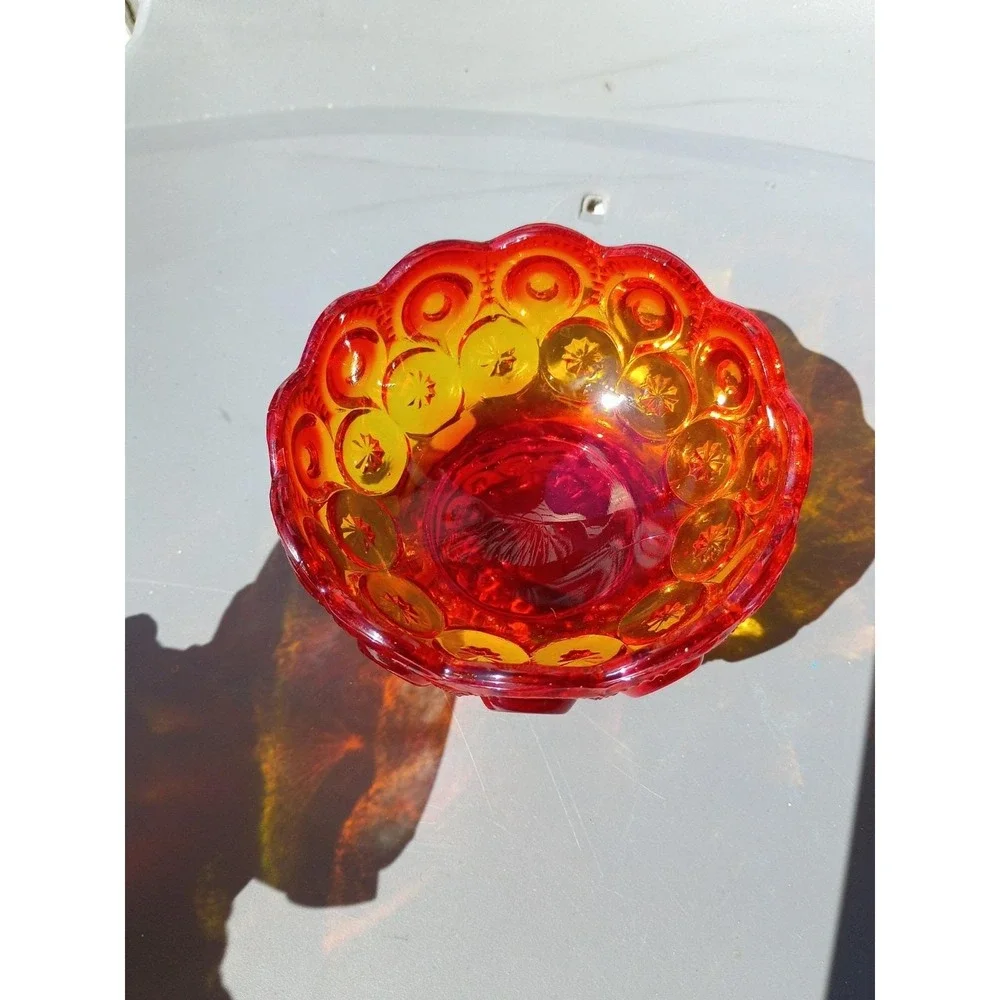 Le Smith Moon & Stars Ruby Red Amberina Glass Candy Jar Dish Cadmium Glow 5